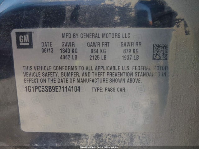 1G1PC5SB9E7114104 Chevrolet Cruze 1lt Auto