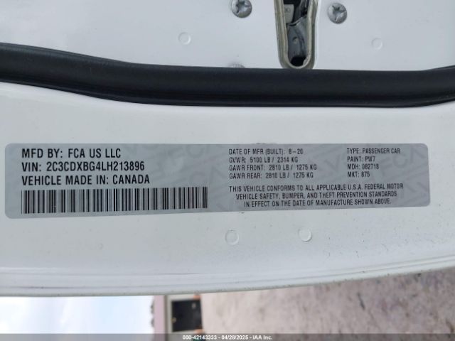 2C3CDXBG4LH213896 Dodge Charger Sxt Rwd