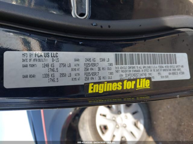 3C4PDCAB2GT104748 Dodge JOURNEY SE