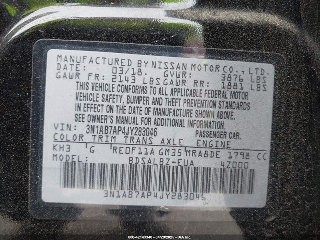 3N1AB7AP4JY283046 Nissan Sentra