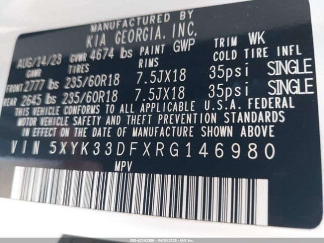 5XYK33DFXRG146980 KIA Sportage Ex