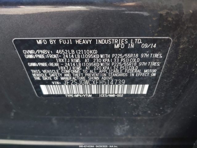 JF2SJGWCXFH514739 Subaru Forester 2.0xt Touring