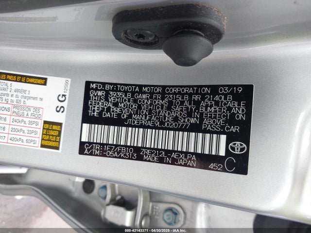 JTDEPRAE9LJ020777 Toyota 2zr-fae