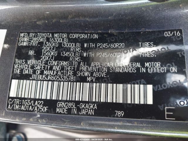 JTEBU5JR6G5335781 Toyota 4runner Limited