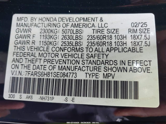 7FARS6H81SE084773 Honda lfc3