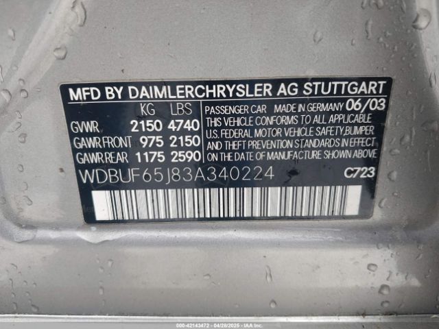 2003 MERCEDES-BENZ E 320 WDBUF65J83A340224 Photo 8