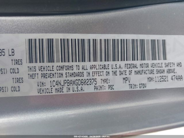 1C4NJPBAXGD602375 Jeep Patriot Sport Se