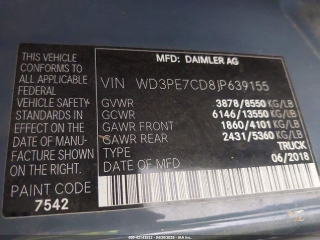 WD3PE7CD8JP639155 Mercedes-Benz Sprinter 2500 Standard Roof V6