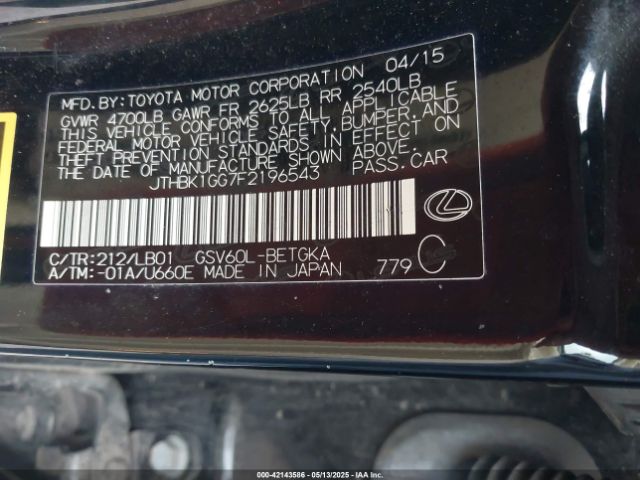 JTHBK1GG7F2196543 Lexus ES 350