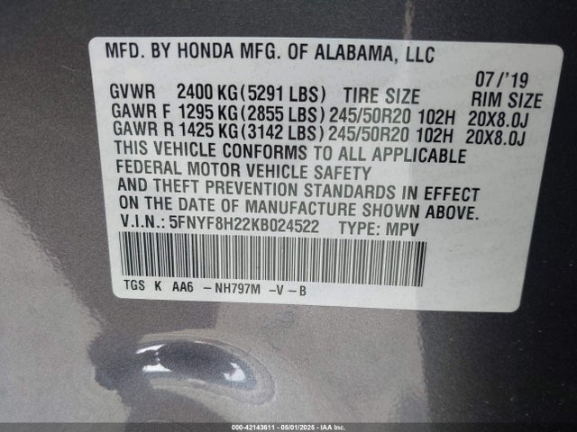 5FNYF8H22KB024522 Honda Passport Sport