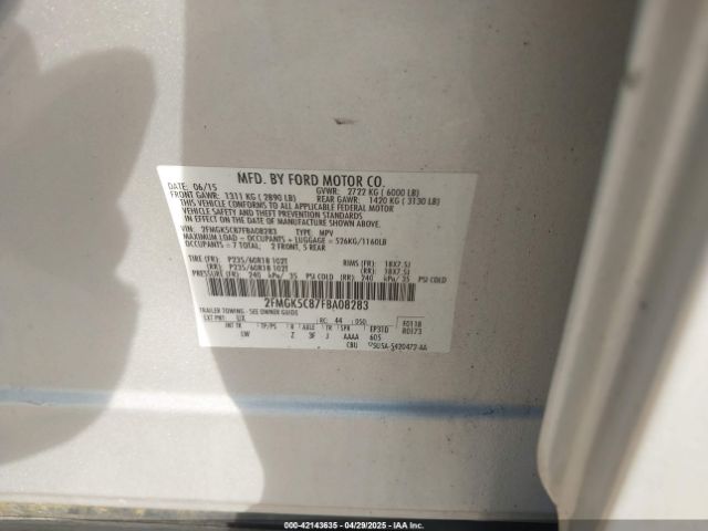 2FMGK5C87FBA08283 Ford FLEX SEL