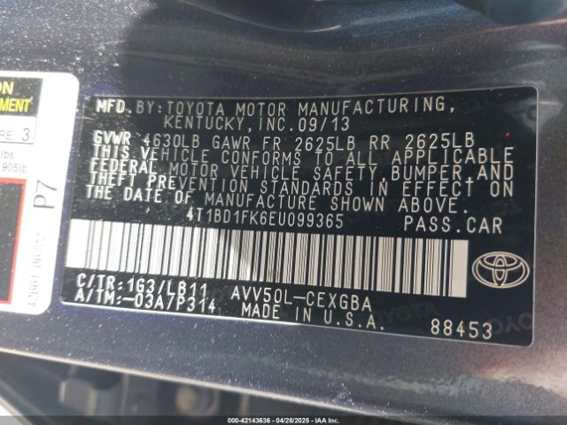 4T1BD1FK6EU099365 Toyota Camry Hybrid Xle