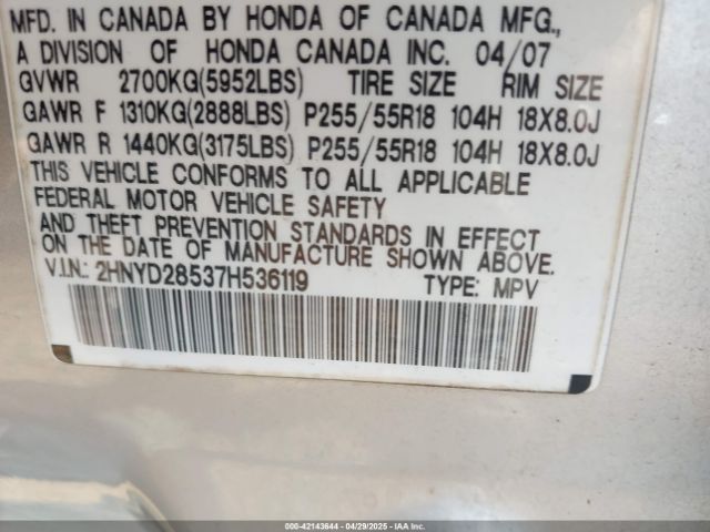 2007 ACURA MDX 2HNYD28537H536119 Photo 8