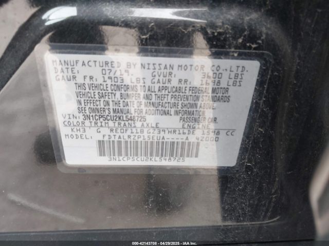 3N1CP5CU2KL548725 Nissan KICKS S