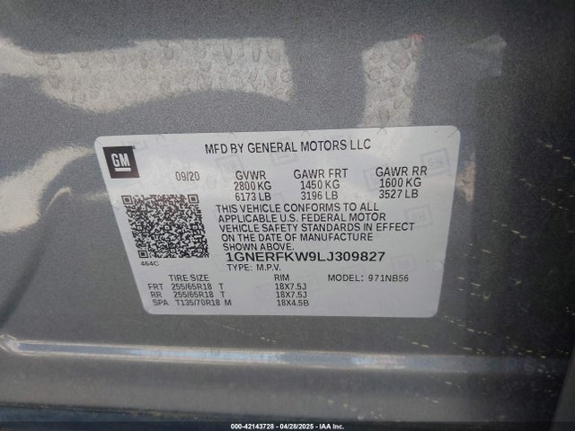 1GNERFKW9LJ309827 Chevrolet Traverse Fwd Ls