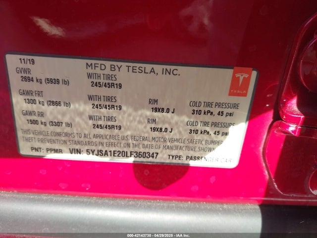2020 TESLA MODEL S 5YJSA1E20LF360347 Photo 8