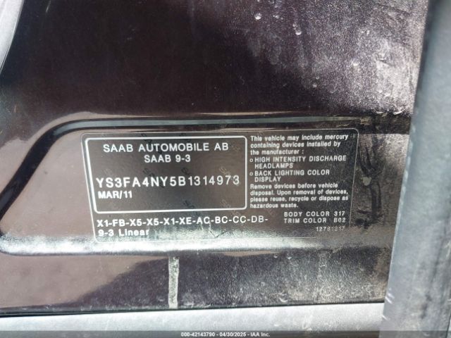 2011 SAAB 9-3 YS3FA4NY5B1314973 Photo 8