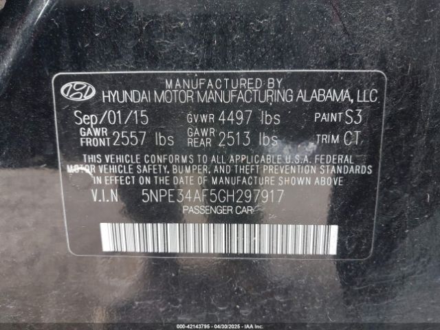 5NPE34AF5GH297917 Hyundai Sonata Limited