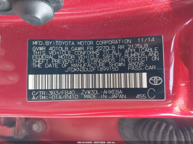 JTDKN3DU2F1899150 Toyota Prius Two
