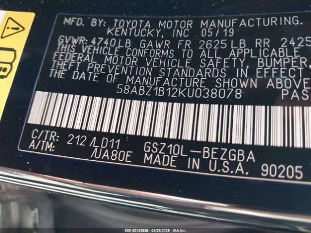 58ABZ1B12KU038078 Lexus ES 350