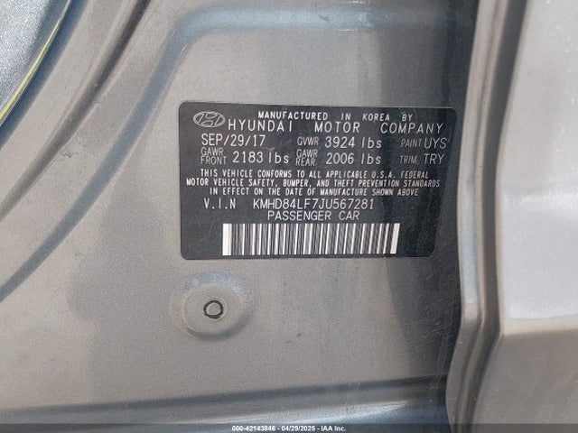 KMHD84LF7JU567281 Hyundai Elantra Value Edition