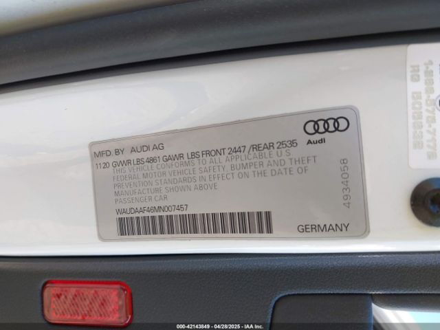 WAUDAAF46MN007457 Audi A4 Premium 45 Tfsi S Line Quattro S Tronic