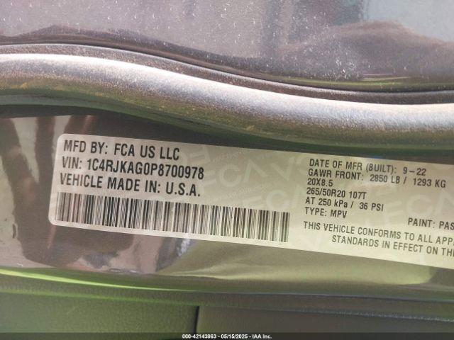 1C4RJKAG0P8700978 Jeep Grand Cherokee L Altitude 4x4