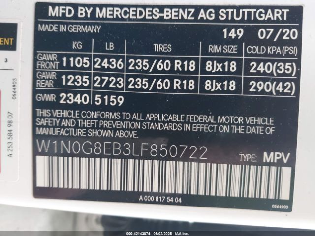 W1N0G8EB3LF850722 Mercedes-Benz Glc 300 4matic