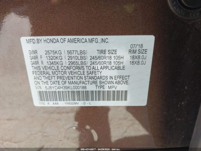 2019 ACURA MDX 5J8YD4H39KL000188 Photo 8