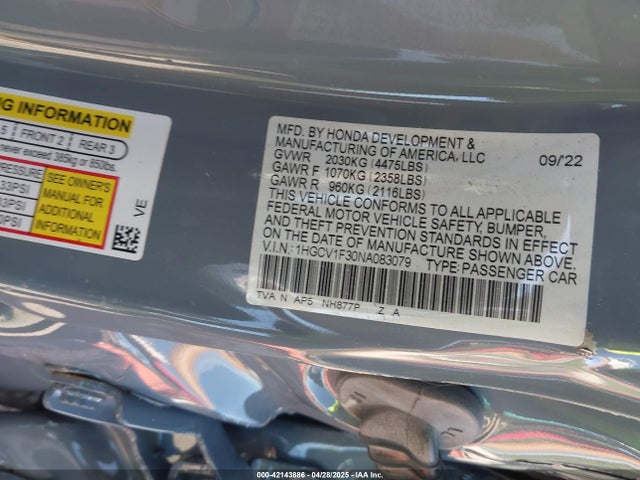 1HGCV1F30NA083079 Honda Accord Sport