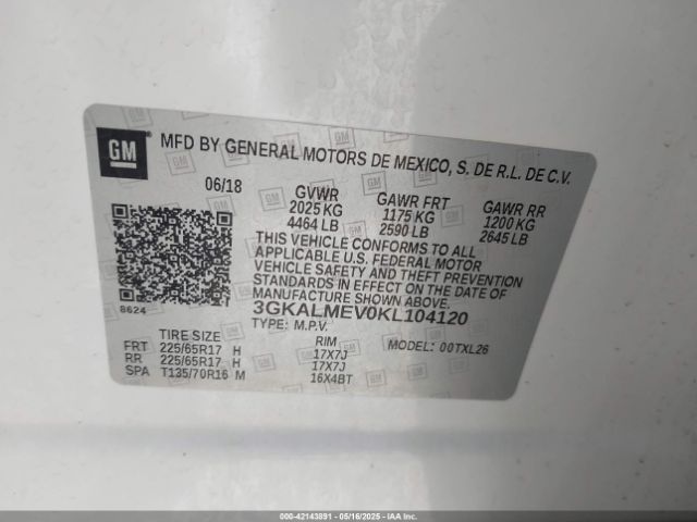 3GKALMEV0KL104120 GMC Terrain Sle