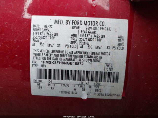 2022 FORD EXPLORER 1FMSK8FH8NGB18872 Photo 8