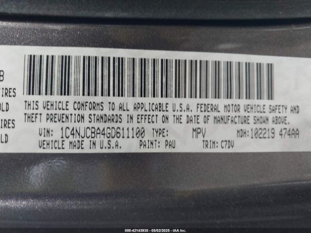 1C4NJCBA4GD611100 Jeep Compass Sport