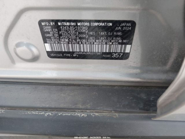 JA4ARUAUXRU017567 Mitsubishi Outlander Sport 2.0 Es Awc/2.0 Le Awc/2.0 Ralliart Awc/2.0 S Awc/2.0 Se Awc/2.0 Trail Edition Awc/s