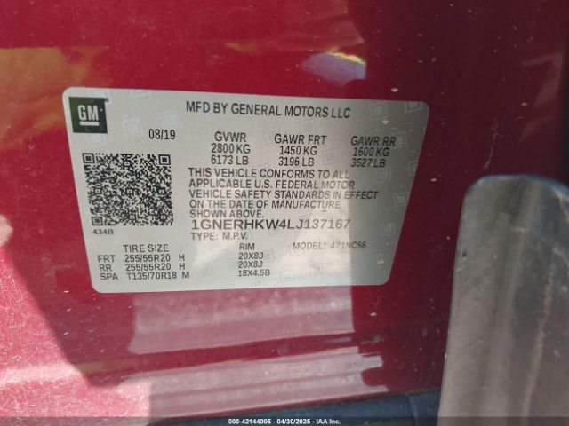 1GNERHKW4LJ137167 Chevrolet Traverse Fwd Lt Leather