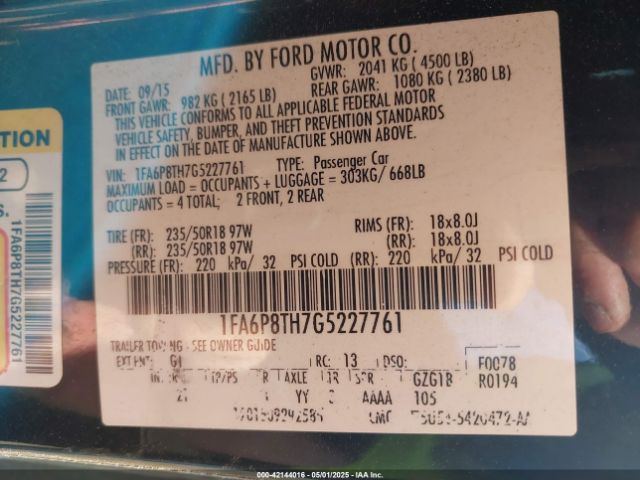 2016 FORD MUSTANG 1FA6P8TH7G5227761 Photo 8