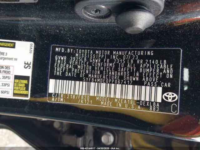 5YFB4MDE0PP067417 Toyota COROLLA LE
