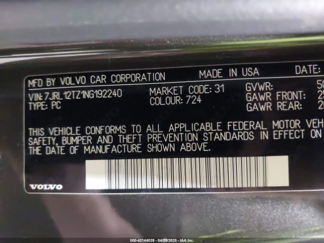 7JRL12TZ1NG192240 Volvo S60 B5 Black Edition Momentum/b5 Inscription/b5 Momentum