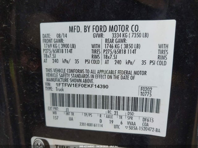 1FTFW1EF0EKF14390 Ford F-150 Xlt