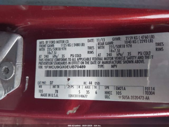 1FMCU9GX0EUB70489 Ford ESCAPE SE