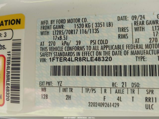 1FTER4LR8RLE48320 Ford Ranger Raptor