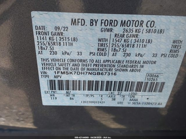 2022 FORD EXPLORER 1FMSK7DH7NGB67316 Photo 8