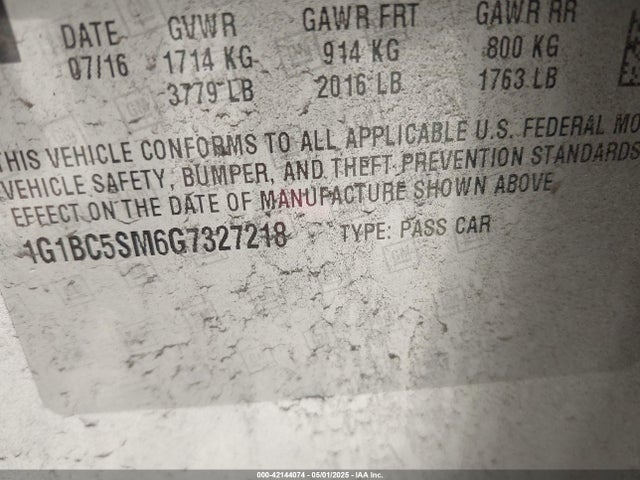 1G1BC5SM6G7327218 Chevrolet le2 - di: direct injection, alum, vvt, gen i, gmna