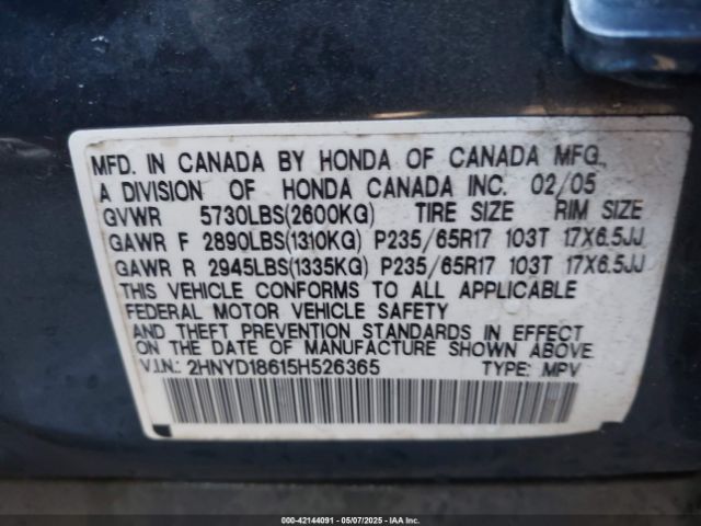 2005 ACURA MDX 2HNYD18615H526365 Photo 8