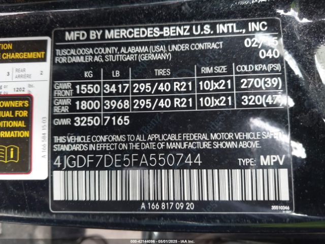4JGDF7DE5FA550744 Mercedes-Benz Gl 550 4matic