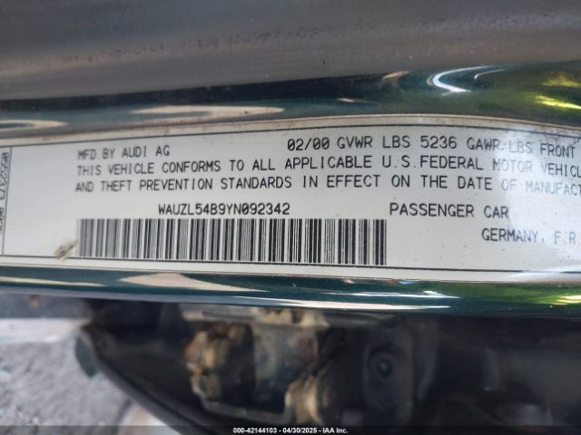 2000 AUDI A6 WAUZL54B9YN092342 Photo 8