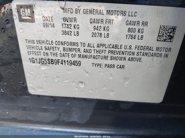 1G1JG5SB9F4119459 Chevrolet Sonic Rs Auto