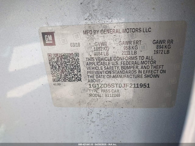 1G1ZD5ST0JF211951 Chevrolet MALIBU LT