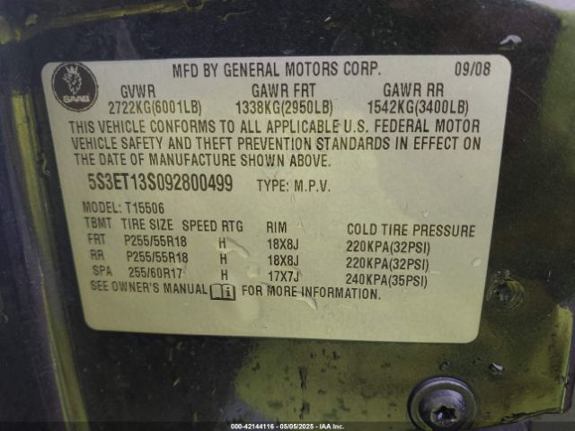 2009 SAAB 9-7X 5S3ET13S092800499 Photo 8