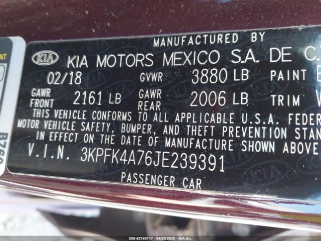 3KPFK4A76JE239391 KIA FORTE LX